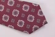 Luciano Barbera Neck Tie NWT Dark Red with Beige and White Geometric 100% Silk
