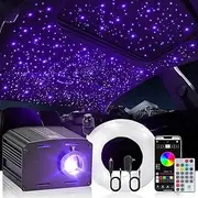 16W Twinkle & Music Sound Activated Starlight Headliner Kit for Car Home Star Ceiling, RGBW 300pcs*0.03in*9.8ft Fiber Optic Car Roof Sky Lights, APP& Remote Controlled Engine End Glow Fiber Strands