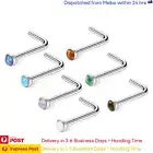 2PCS Opal Nose Studs Surgical Steel L Shaped Piercing Bars Bezel Opalite Stone