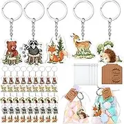Wettarn 50set Baby Shower Favors Party Favors Woodland Animals Keychain with Organza Bags Thank You Kraft Tags and Rope for Guests Girls Boys Baby Shower Birthday Party Supplies