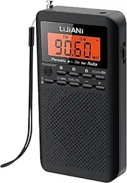 RD218 Radio FM/AM/SW Transistor AA Battery Powered with Orange Key Backlight LCD Display Digital Alarm Clock Sleep Timer,Best Reception Best Sound Pocket Shortwave Radio