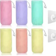 6 PCS Soap Bag, Soap Bag for Shower Pouch Bubble Foam Net Soap Bag 6 mesh bags +2 sticky hooks for Shower Soap Sack Saver Pouch Drawstring Foaming Net Soap Bag for Body Facial Cleaning Tool