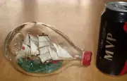 [SHIP IN A BOTTLE] HANDMADE - CLIPPER SHIP, VINTAGE SCOTLAND BOTTLE, #1960's yrs