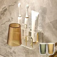 在飛比找momo購物網優惠-【帕斯特收納生活】歐風壓克力雙人牙刷架 電動牙刷架 浴室收納