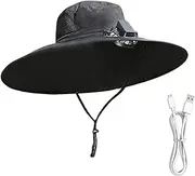 [Generic] Solar Powered Fan Hat | Wide Brim UV Block Cap | Unisex USB Rechargeable UV Protection Fan Hat for Men Women Outdoor Activities