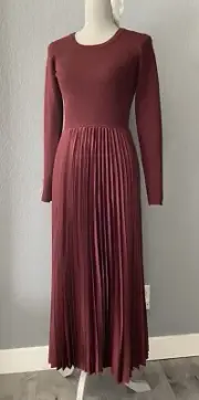 NWT!! $395 Elie Tahari Amalia Pleated Mixed Media Sweater Dress Burgundy Size S