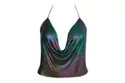 Muse PT004PUR Glomesh Clubwear Top - Purple Metallic Oil Slick Finish - Open Back - Adjustable Chain Straps - One Size - Women's Pleasure Wear