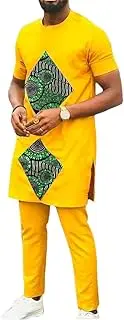 [Sweejim] Print Patchwork Men's Top Sets African Suits Male Outfits T Shirts With Pants Wedding Garment