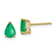 14k Yellow Gold Emerald Post Earrings