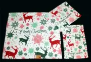 3 MERRY CHRISTMAS Polka Dot Reindeer Snowflakes Bath Hand Fingertip Towel NWT