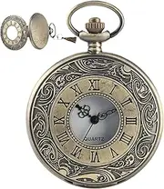 [Generic] Hand Wind Pocket Watch - Intricate Engravings Vintage Pocket Watch | Roman Numerals Scale Pocket Watches with Button Battery | Numerals Scale Men Timepiece for Occasions and Personal Preferences