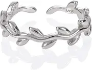 [namana] Adjustable 925 Sterling Silver Toe Ring for Women, Silver, Gold or Rose Gold Toe Rings with Leaf Pattern and Vines, Midi & Pinky Rings for Women and Teens, Girls