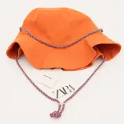Zara Bucket Hat Womens Size Small Orange Braided String Adjustable New With Tags