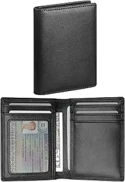 [SIGFYER] Minimalist Design Slim Mens Wallet, RFID Blocking Genuine Leather Bifold Wallet for Men, Thin Front Pocket Mens Wallets with ID Window, 6-8 Credit Card Slots, Black, Minimalist