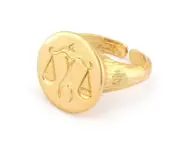 Libra Scales Horoscope Bark Textured Ring Adjustable Shinygold plated brass 4870