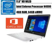 NEW HP Stream 11.6" HD Intel Celeron N4000/4GB/64GB eMMC+1 Yr MS Office 365