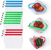 12 Reusable Produce Bags, 3 Sizes Premium Lightweight Washable Fresher Mesh Shopping Bags for Market Grocery Fruit & Vegetable Fridge Organizer Storage