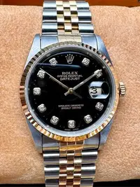 在飛比找Yahoo!奇摩拍賣優惠-Rolex 勞力士 16233 半金 黑面 十鑽包台