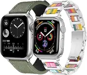 Apple Watch Strap Metal+Resin Compatible iWatch 38/40/41/42/44/45/49mm Men's and Women's Straps Silver Stainless Steel Fashion Metal Strap iWatch Ultra2/SE/10/9/8/5/4/3/2/1