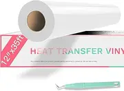 HTVRONT HTV Vinyl Rolls Heat Transfer Vinyl - 12" x 35ft White HTV Vinyl for Shirts, Iron on Vinyl- Easy to Cut & Weed for Heat Vinyl Design