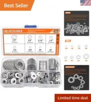 304 Stainless Steel Flat Washer Assortment - 270 Pcs in 8 Sizes for Durability