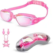 Swimming Goggles, Swim Goggles for Adult Men Women & 6+ Age Kids Anti Fog Swimming Goggles with UV Protection, Clear Vision, No Leaking & Adjustable Silicone Strap