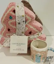 Cynthia Rowley Christmas Gingerbread House Pillow Set Of 2 & Jessica Simpson Mug