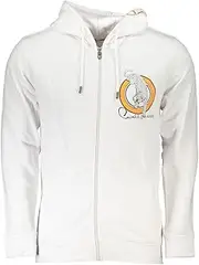 [Cavalli Class] Sleek White Designer Hoodie with Zip Men's Detail, White, Small