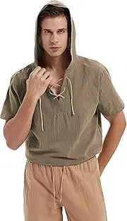 [Generic] Men's Retro Medieval Loose Band Hat Shirt Punk Drama Stage Clothes Shirt Pure Color Strap Top Mens T Shirt