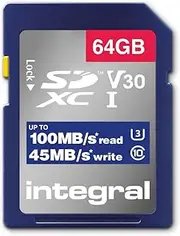 64GB SDXC SD Memory Card For Nikon Zf, Z8, Nikon D3100, D3200, D3000, Nikon D3400, Nikon D3500, Nikon D5600, Nikon D7500 and Nikon 850 Digital Cameras Integral UHS-1 U3 V30 + Cleaning Cloth
