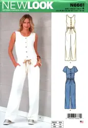 NEW LOOK 6661 ~ Misses' Jumpsuits ~ Scoop Neckline ~ W/WO Sleeves ~ Sizes 10-22