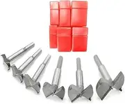 Mengshen Forstner Drill Bits Set 30-60mm 6PCS, Flat Wing Drilling Hole Hinge Cemented Carbide Carbon High Speed Steel Woodworking Drill Punching Bit with Round Shank