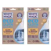 2x White Magic Eco Cloth Microfibre Glass/Window/Mirror/Steel Cleaner/Washer