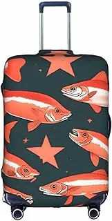 [HTTUP] Salmon Print Practical Elastic Washable Travel Luggage Cover with Concealed Zipper for Suitcases, White, Medium