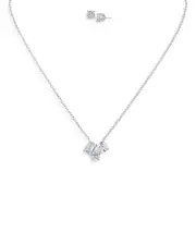 Kenneth Jay Lane Mixed Cut Cubic Zirconia Pendant Necklace & Stud Earrings Set in Rhodium Plated