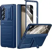 for Samsung Galaxy Z-Fold-5 Case: Stand Case with Screen Protector & Slide Camera Cover - Stylish Lightweight Slim Hinge Protective Cell Phone fold5 5G 2023 Cover for Men Women Blue