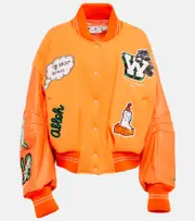 [Off-White] Off-White Appliqué wool-blend bomber jacket AU 6 orange