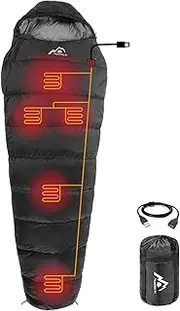 Mantuole Heated Sleeping Bag 5pcs Multi USB Power Support Heating Pads,Operated with Battery Power Bank or Other USB Power Supplies, Waterproof Nylon, Portable Compact Bag, Mummy Style.