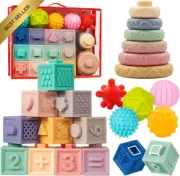 Montessori Baby Toys 6-12 Months, Stacking Blocks, Teething & Sensory Balls