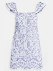NEW Alice + Olivia Women’s 4 Honor Flutter Sleeve Embroidered Chambray Tunic Dre