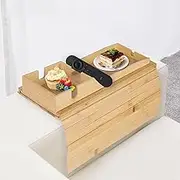 Bamboo Sofa Arm Tray, Space Saving Natural Couch Table with Side Compartments, Foldable Sofa Armrest Tray for Drinks, Remote Control
