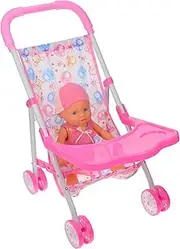 Foldable Stroller for Dolls Lightweight Portable Pram with Charming Patterns for Indoor and Outdoor Play Stable Frame for