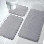 Yimobra 3 Pieces Bath Mat Set, Extra Large Memory Foam Bathroom mats 44.1x 24 Inches, Bathroom Rugs, Contour Toilet mat, Non-Slip, Soft, Water Absorbent,Dry Quickly, Machine Washable, Gray