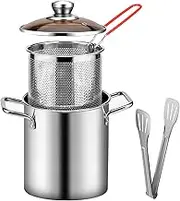 Deep Fryer Pot 304 Stainless Steel Fry Pot with Basket and Lid Food Grade Deep Fryer Multifunctional Deep Frying Pot for Frying Fish Shrimp Chicken French Fries 3.2Quart