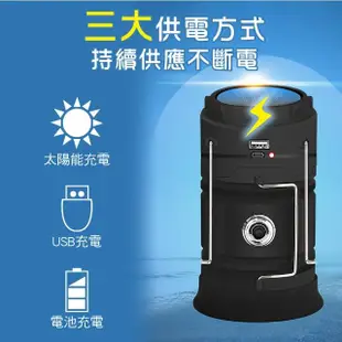 【新錸家居】2入三代升級18650可拆換鋰電池充電LED太陽能COB伸縮露營燈手電筒(USB或Type-C戶外攜帶可掛提)