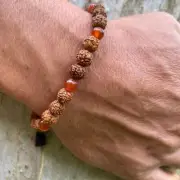 Wrist Mala Beads mens yoga bracelet, Carnelian Agate, Rudraksha