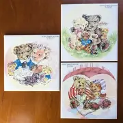 Set of 3 Vintage Art Ceramic MCM Teddy Family Tile Decorative Trivet 6”