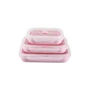 Square Silicone Folding Lunch Box Storage Box sets - PINK
