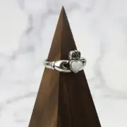 Opal Heart Claddagh Sterling Silver Ring