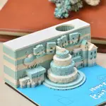 生日蛋糕3D立體便簽紙本建筑模型網紅創意紙雕高顏值藝術品便利貼 交換禮物全館免運